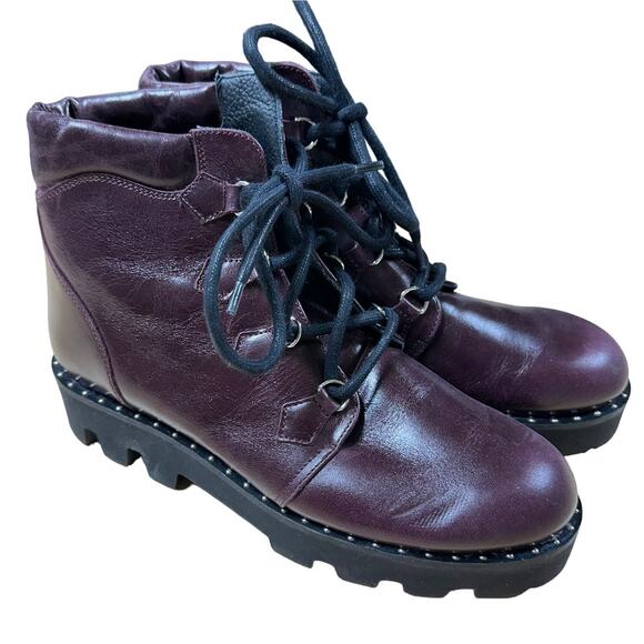 Montelliana NWOB Claudine Leather Lug Sole Boot in Bordeaux Size 40 (US 10) - Picture 1 of 10